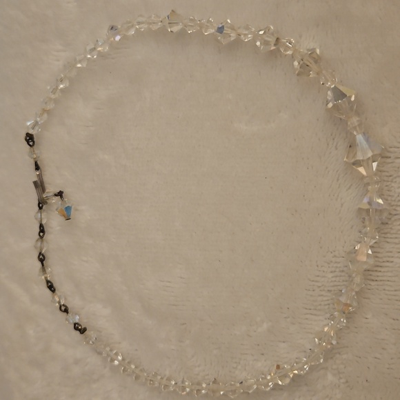 Vintage Aurora Borealis Crystal Bicone Choker Formal Bridal Necklace - Picture 2 of 8